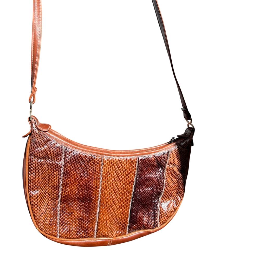 Vintage 2000's Y2K Palizzio Snakeskin Patchwork Brown Leather Shoulder Bag